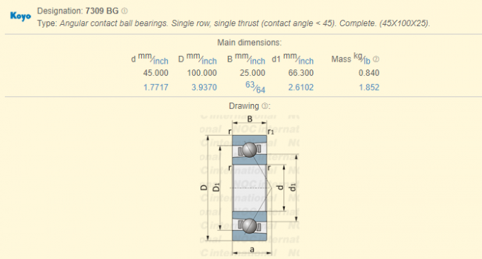 Kecepatan Tinggi 7309 BG Bantalan Bola Kontak Sudut untuk Kompresor Udara / Alat Mesin 0